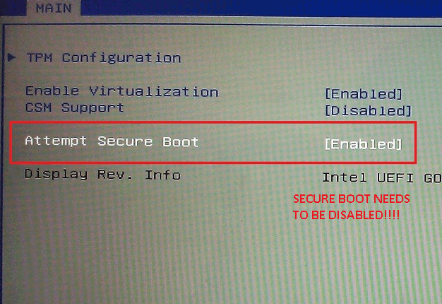Secure Boot option on Samsung motherboard