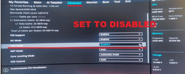 ASUS motherboard disable AMD SVM