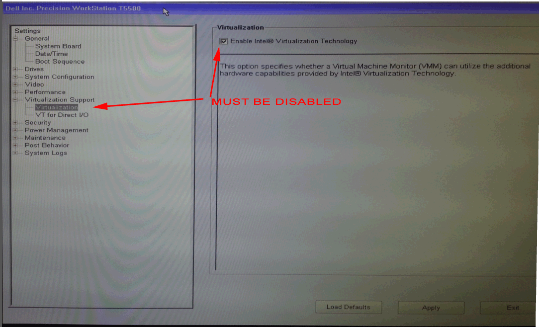 Disable Virtualization Support on DELL BIOS