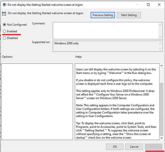 Disable Getting Started welcome screen