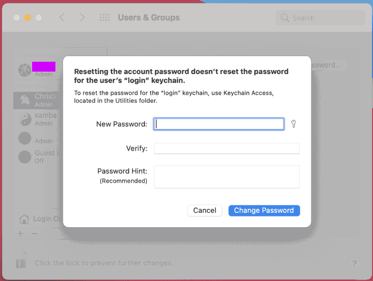 how to change your password on a macbook air