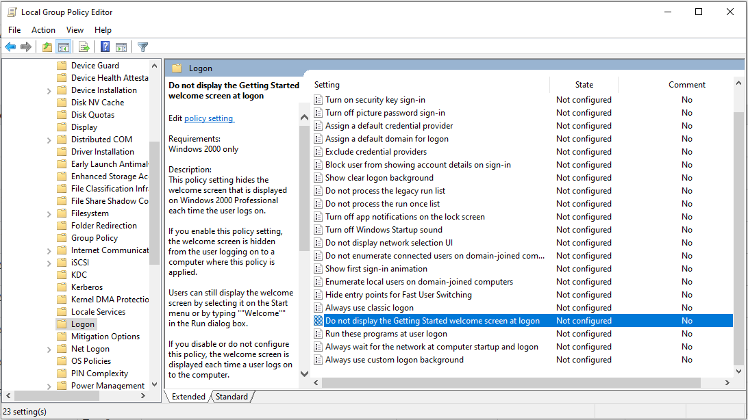 System Logon settings in Group Policy Editor