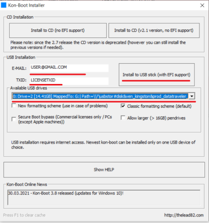 how to install kon-boot to USB