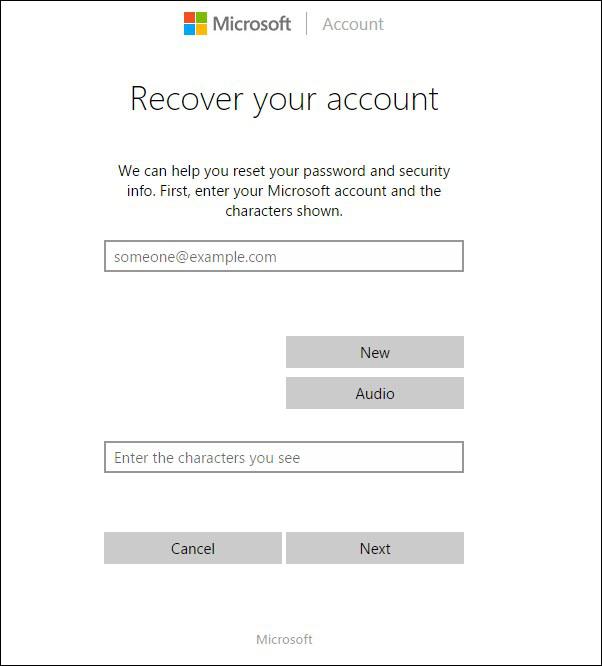 microsoft tool reset microsoft account ssecurity step